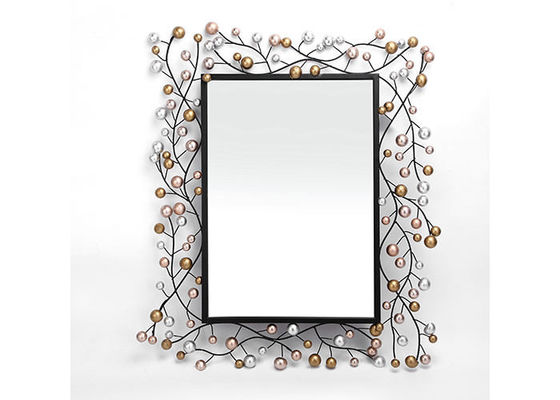 Large Size Floral Rectangle Wrought Iron Mirror Wall Decor For Home Decoration