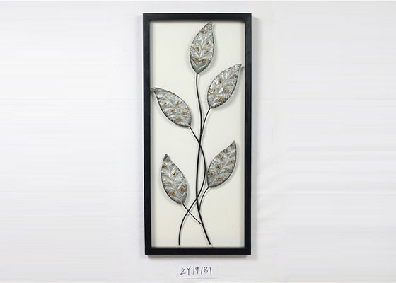 Metal Leaves Design With Black Rectangle Wooden Frame Wall Art Decoration For Home Gallery Hotel