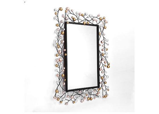Large Size Floral Rectangle Wrought Iron Mirror Wall Decor For Home Decoration