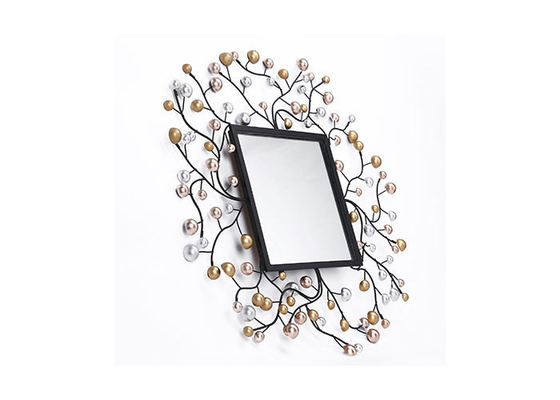 Square Metal Framed Elegant Floral Decorative Wall Art Mirror For Home