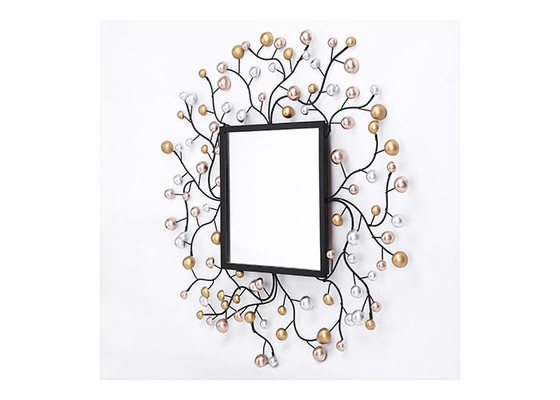 Square Metal Framed Elegant Floral Decorative Wall Art Mirror For Home