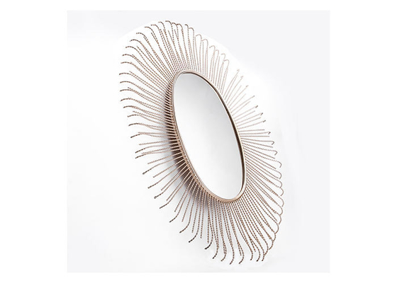Gold Sunburst Wall Mountable Mirror Oval Sunburst Decoration Metal Frame Distressed Look