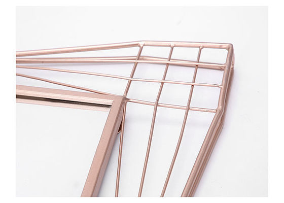 Modern Home Decor Rectangle Mirrored Wall Art Rose Gold Hollowed-out Metal Frame