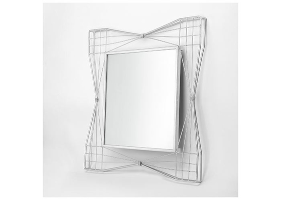 Modern Home Decor Square Mirrored Wall Art Silver Hollowed-out Metal Frame